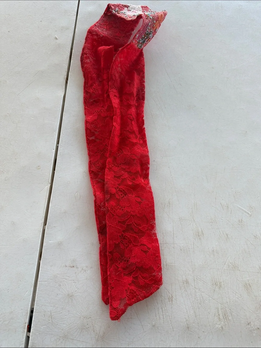 Red Embroidered Floral Sash Belt